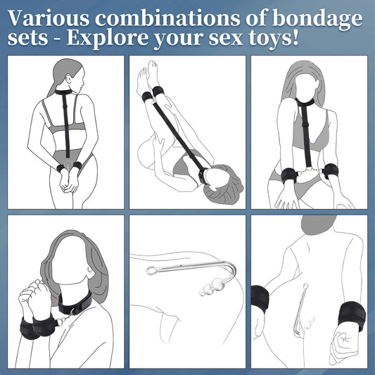 Vibrating Anal Hook BDSM Sex Bondage - Neck to Wrist Restraints Kit