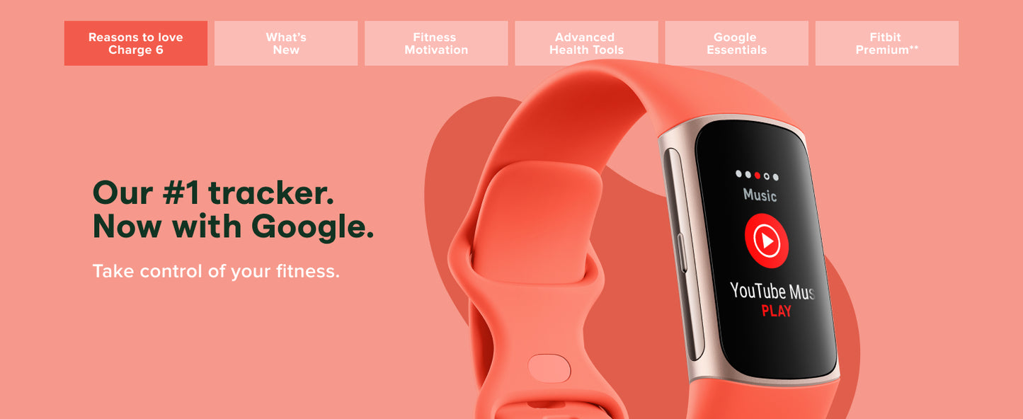 Fitbit Charge 6 Fitness Tracker with Google apps