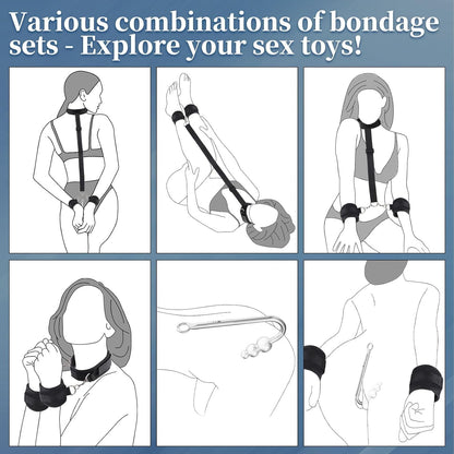 Vibrating Anal Hook BDSM Sex Bondage - Neck to Wrist Restraints Kit