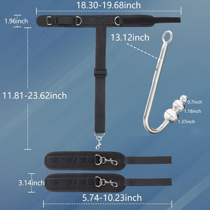 Vibrating Anal Hook BDSM Sex Bondage - Neck to Wrist Restraints Kit