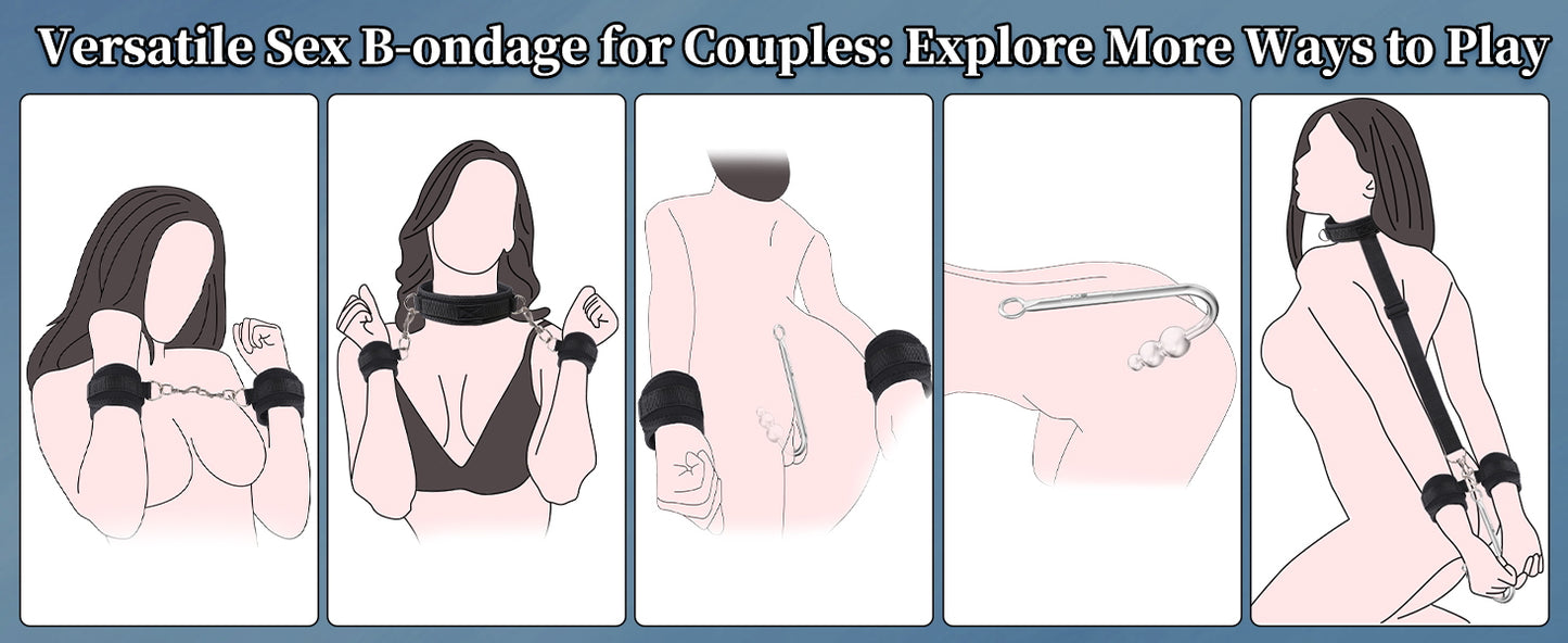 Vibrating Anal Hook BDSM Sex Bondage - Neck to Wrist Restraints Kit